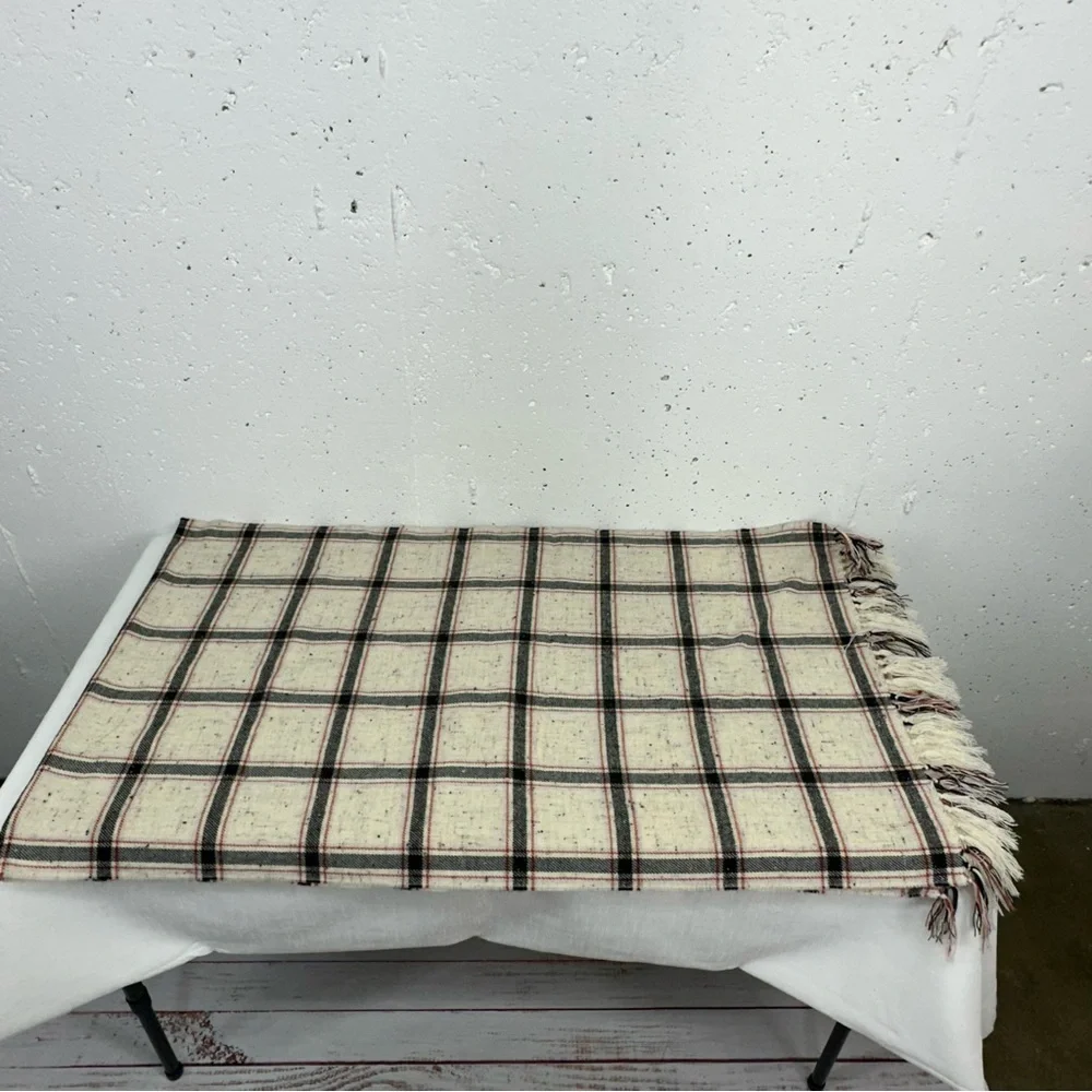 Madewell Speckled Cream Black & Red Plaid Scarf Wrap 21.5 x 74”